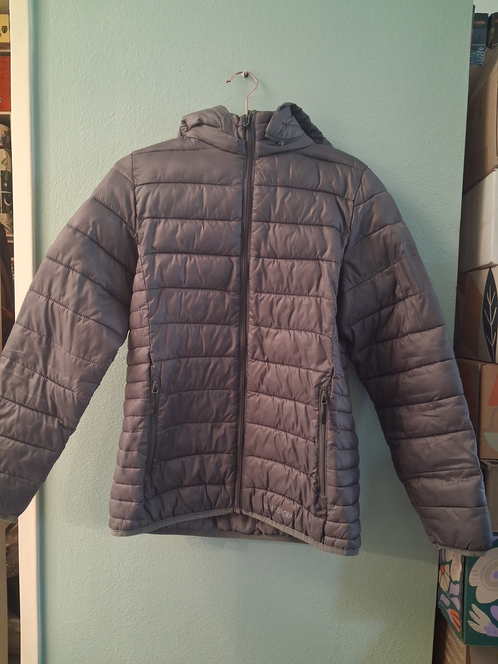 Women's Lightweight Hooded Puffer Jacket - Gray | Size M